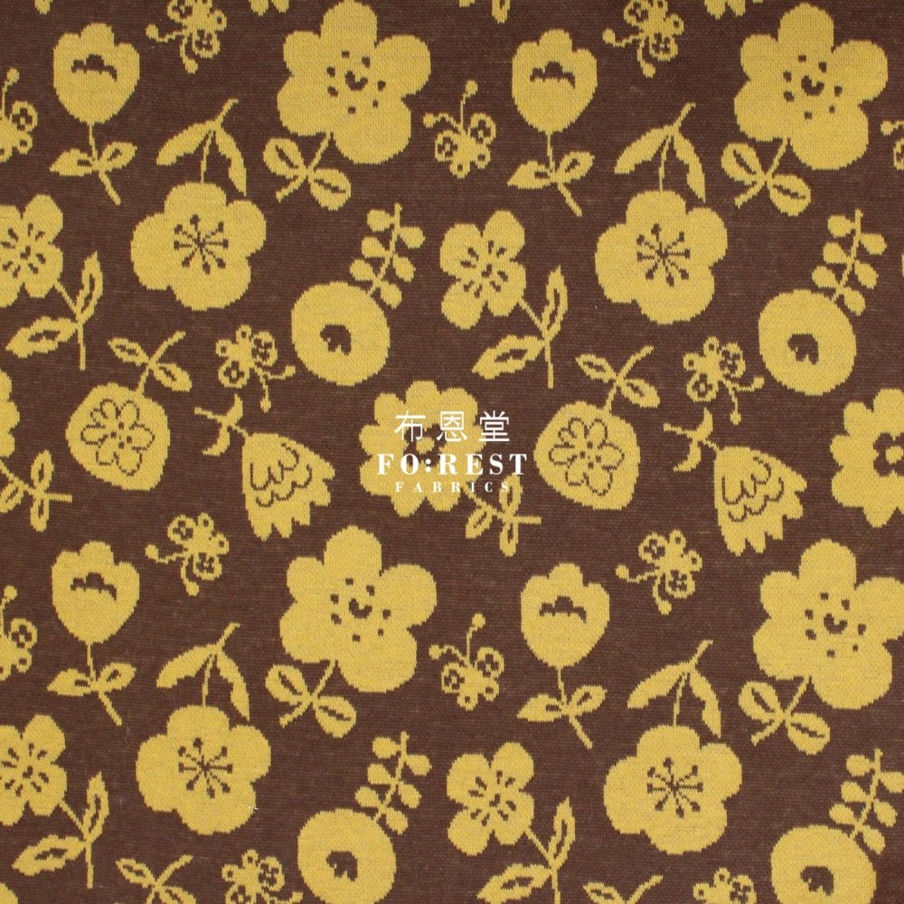 cotton knit jacquard - Flower Brown Fabric - FO:REST Fabric 布恩堂Liberty fabrictana lawnjapanese fabricykk zipper