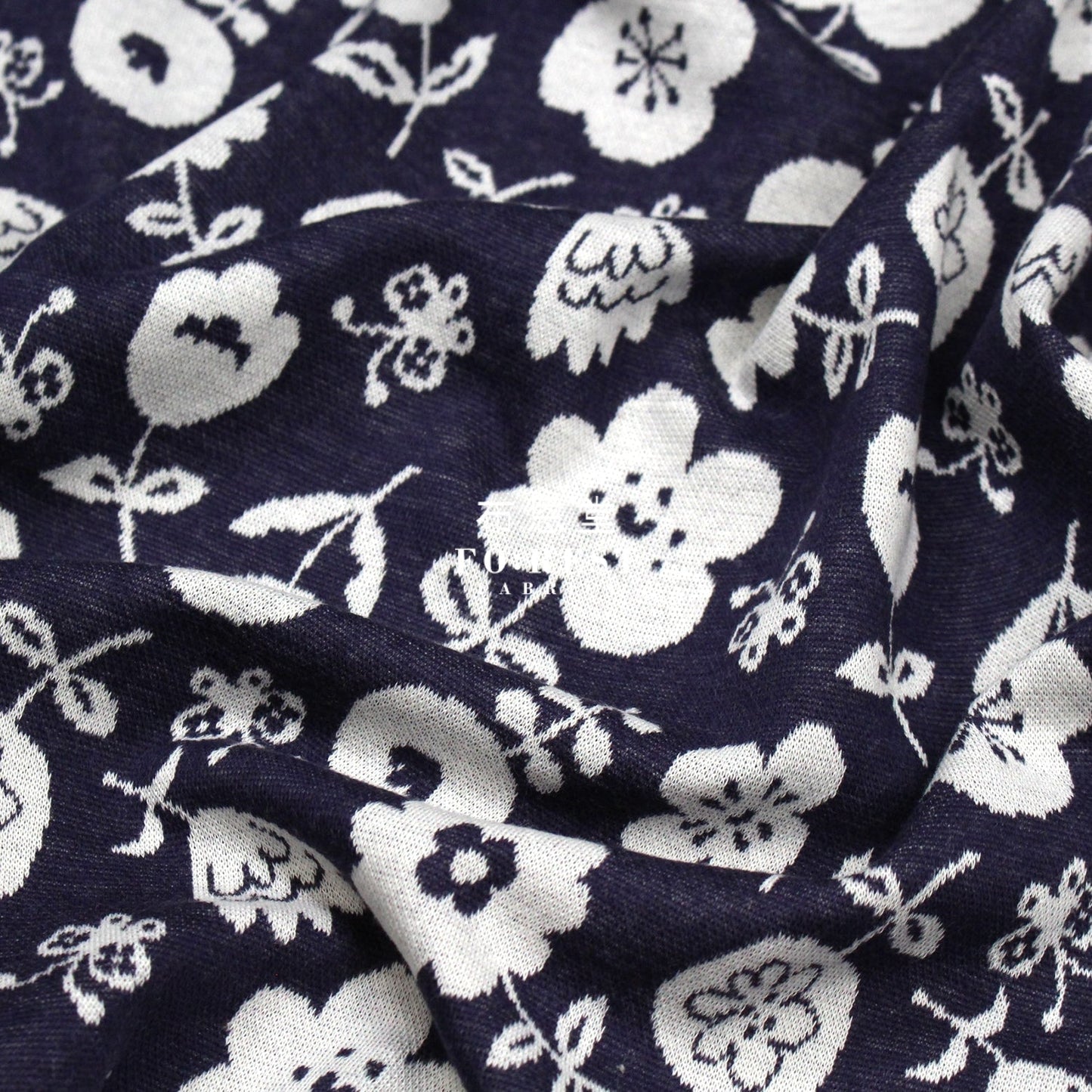 cotton knit jacquard - Flower Fabric Navy - FO:REST Fabric 布恩堂Liberty fabrictana lawnjapanese fabricykk zipper
