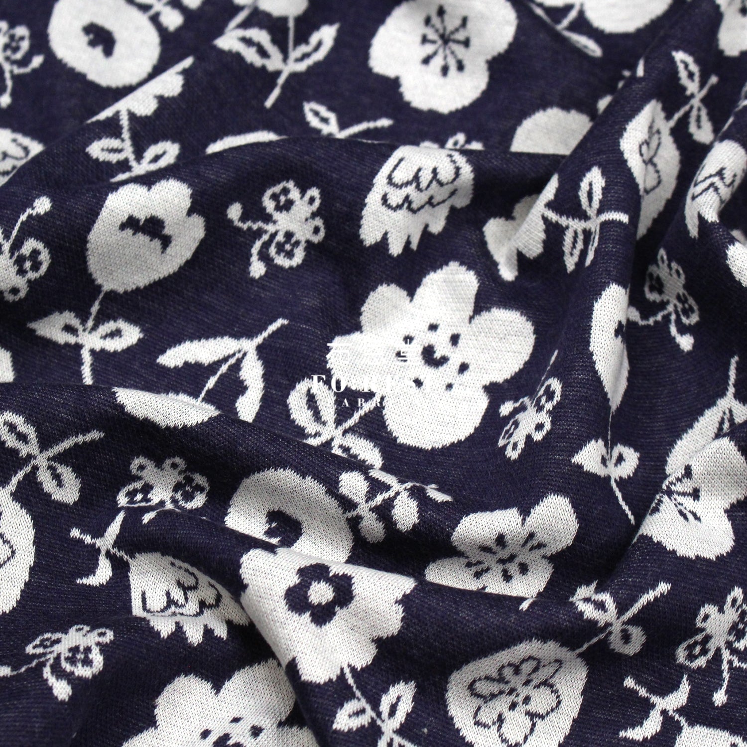 cotton knit jacquard - Flower Fabric Navy - FO:REST Fabric 布恩堂Liberty fabrictana lawnjapanese fabricykk zipper
