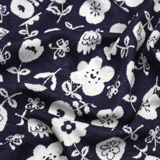 cotton knit jacquard - Flower Fabric Navy - FO:REST Fabric 布恩堂Liberty fabrictana lawnjapanese fabricykk zipper