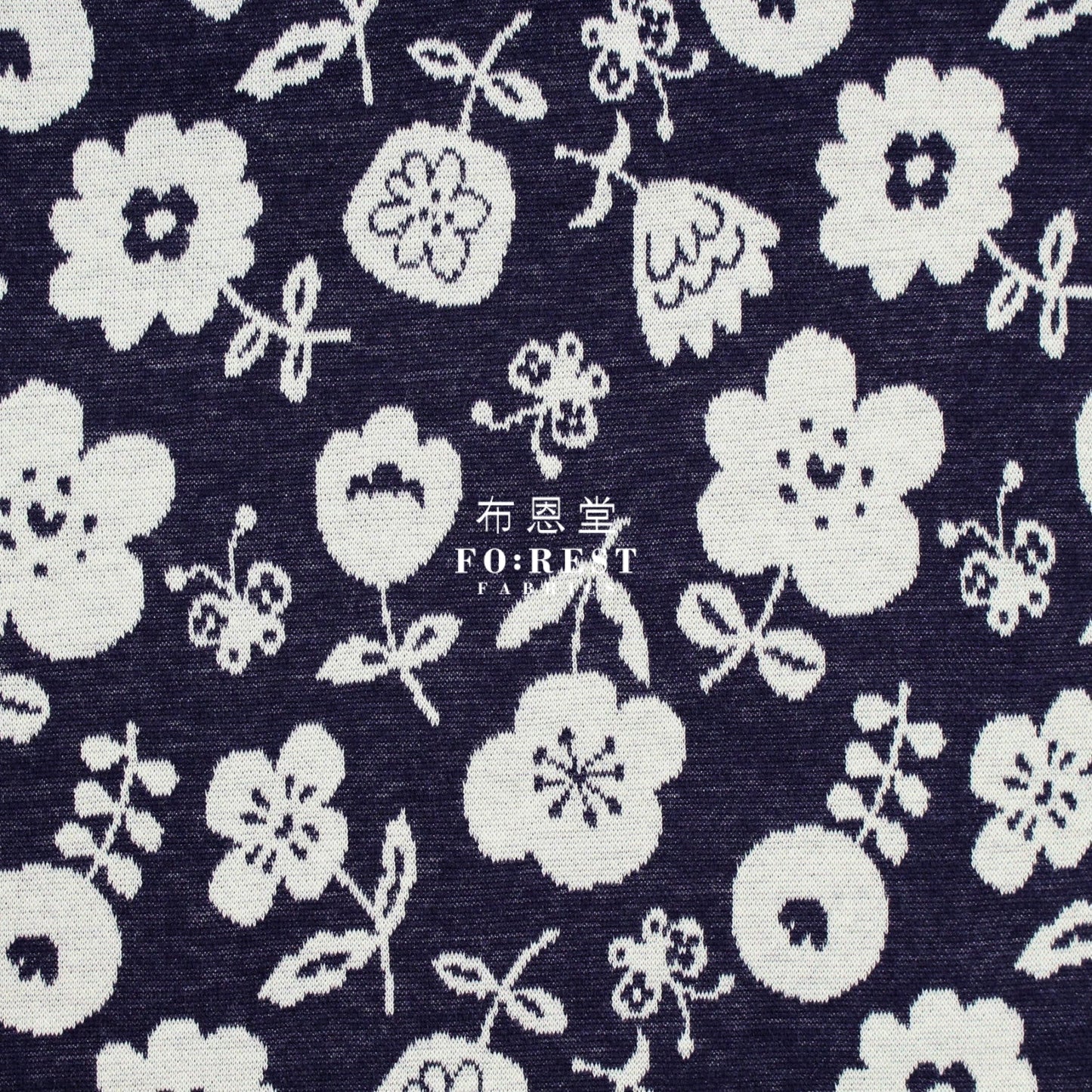 cotton knit jacquard - Flower Fabric Navy - FO:REST Fabric 布恩堂Liberty fabrictana lawnjapanese fabricykk zipper