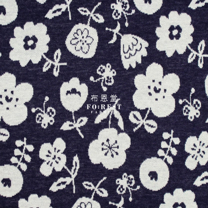 cotton knit jacquard - Flower Fabric Navy - FO:REST Fabric 布恩堂Liberty fabrictana lawnjapanese fabricykk zipper