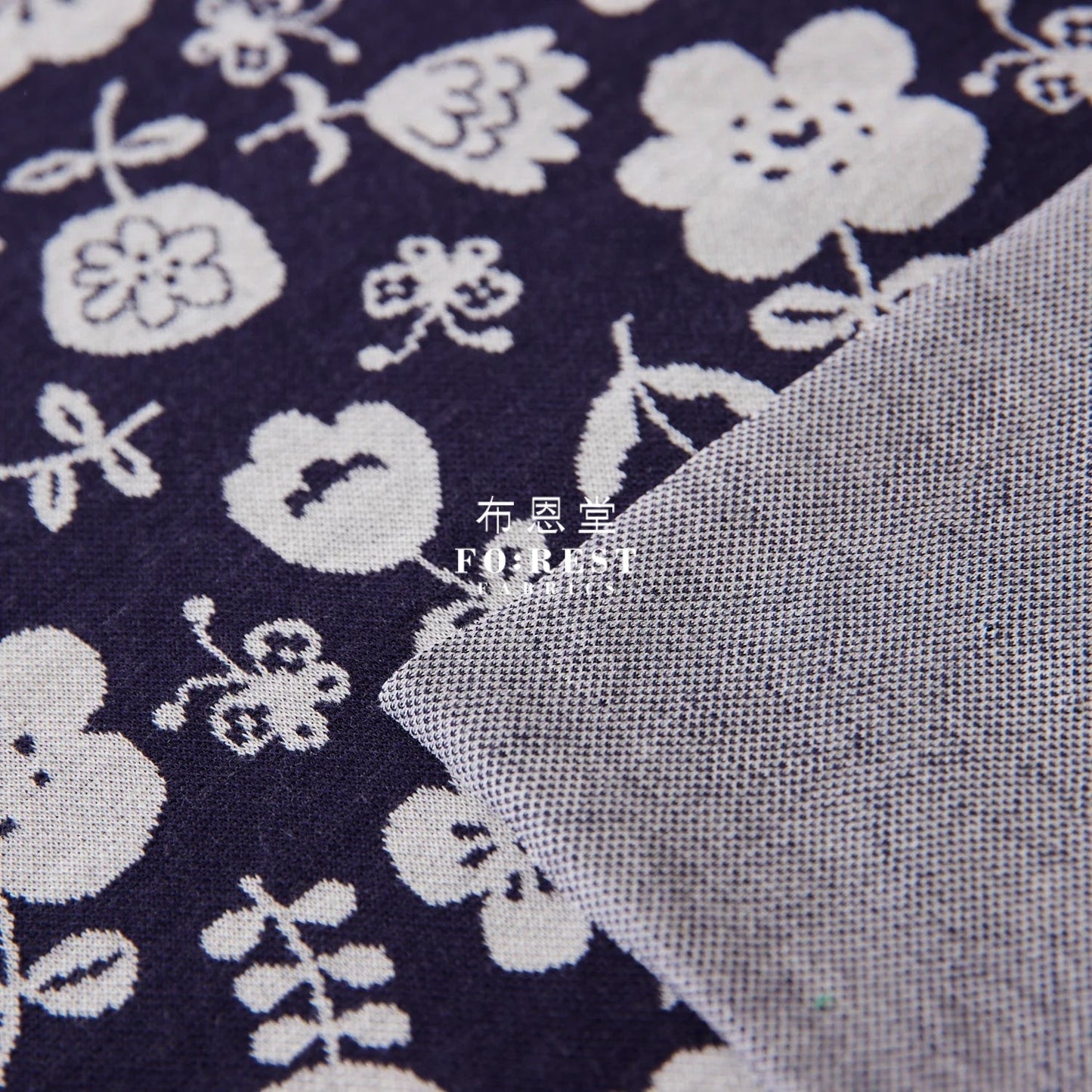 cotton knit jacquard - Flower Fabric Navy - FO:REST Fabric 布恩堂Liberty fabrictana lawnjapanese fabricykk zipper