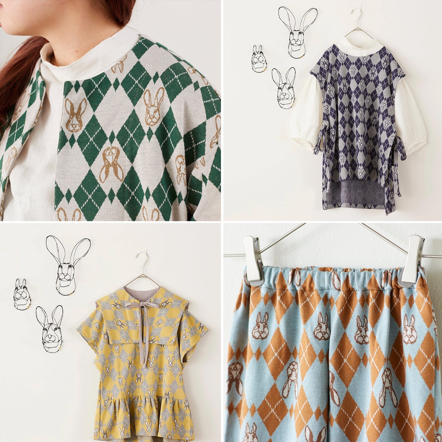 cotton knit jacquard - HAyU RABBIT ARGYLE D Fabric - FO:REST Fabric 布恩堂Liberty fabrictana lawnjapanese fabricykk zipper