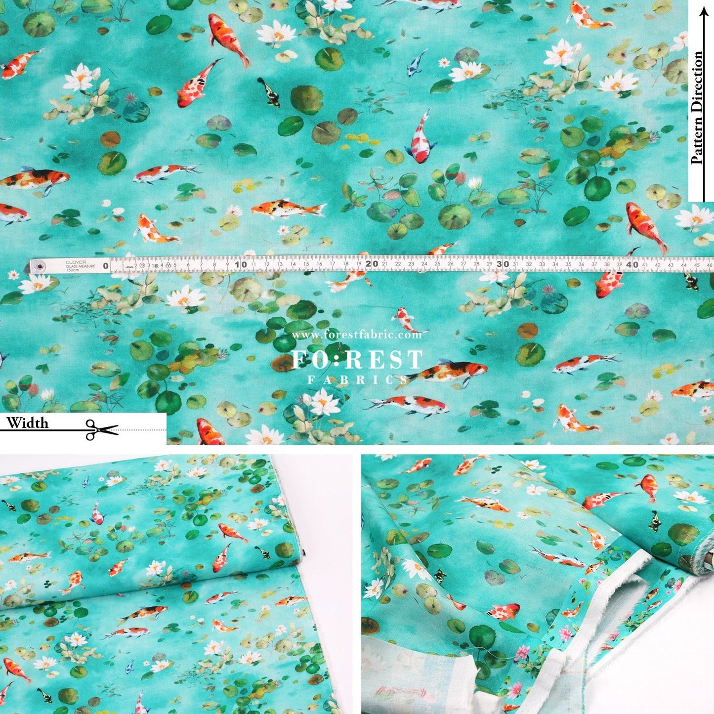 cotton - Koi and Lotus fabric - FO:REST Fabric 布恩堂Liberty fabrictana lawnjapanese fabricykk zipper