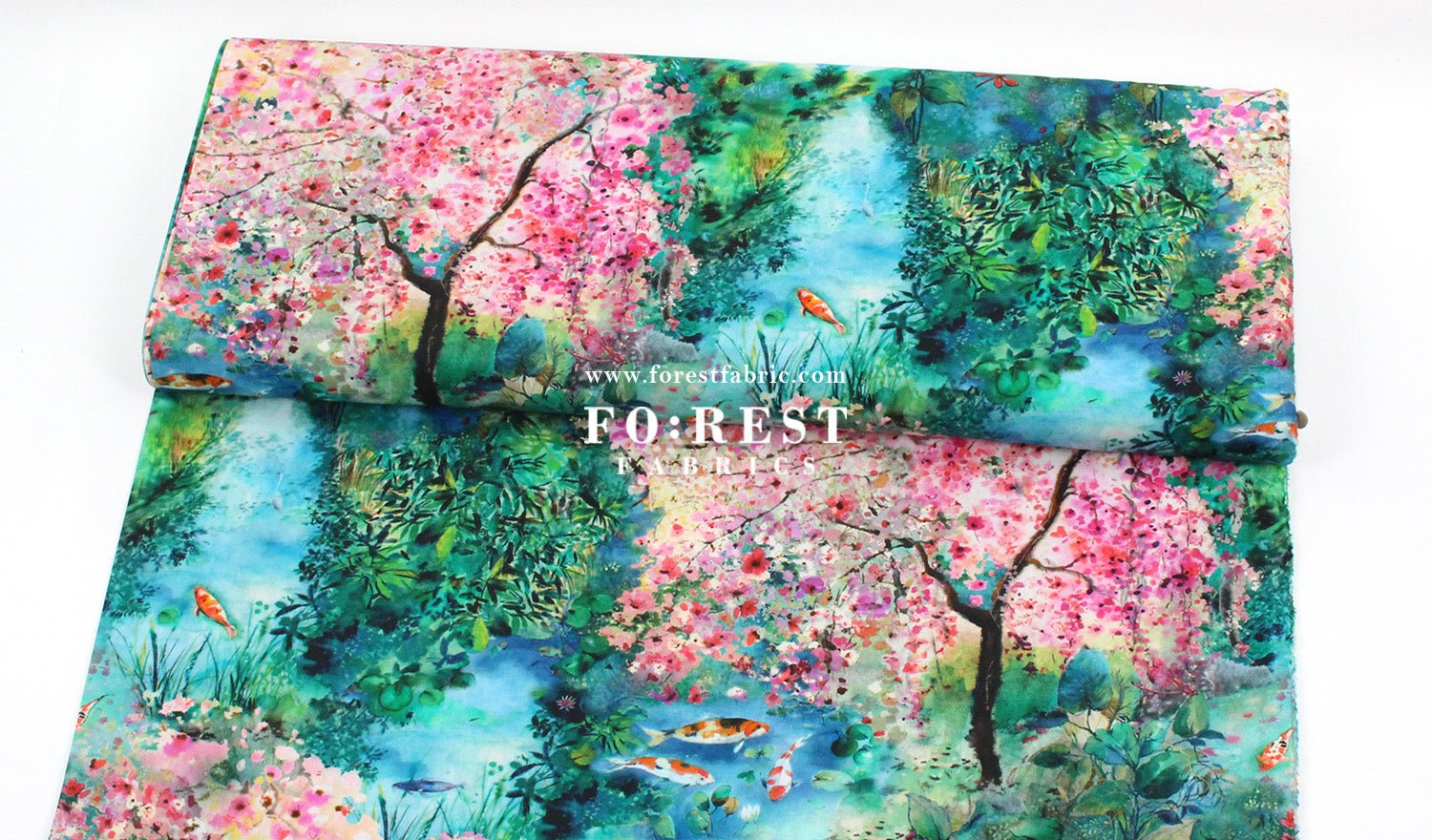 cotton - Koi and Lotus fabric - FO:REST Fabric 布恩堂Liberty fabrictana lawnjapanese fabricykk zipper