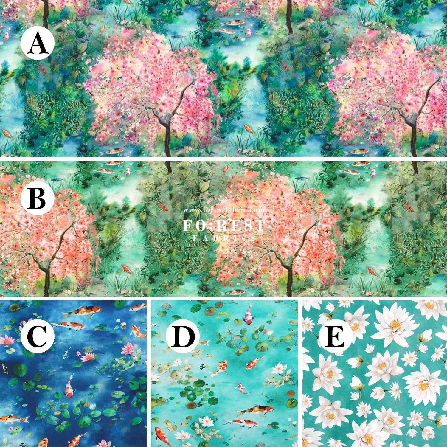 cotton - Koi and Lotus fabric - FO:REST Fabric 布恩堂Liberty fabrictana lawnjapanese fabricykk zipper