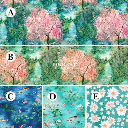 cotton - Koi and Lotus fabric - FO:REST Fabric 布恩堂Liberty fabrictana lawnjapanese fabricykk zipper