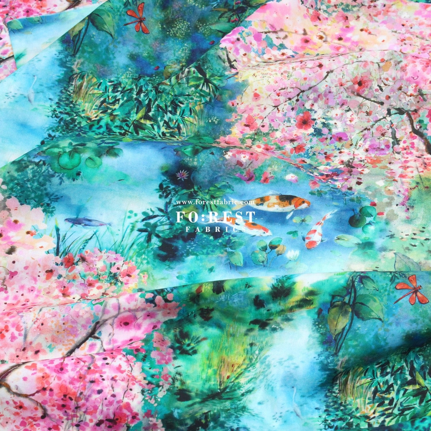 cotton - Koi and Lotus fabric - FO:REST Fabric 布恩堂Liberty fabrictana lawnjapanese fabricykk zipper