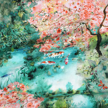 cotton - Koi and Lotus fabric - FO:REST Fabric 布恩堂Liberty fabrictana lawnjapanese fabricykk zipper