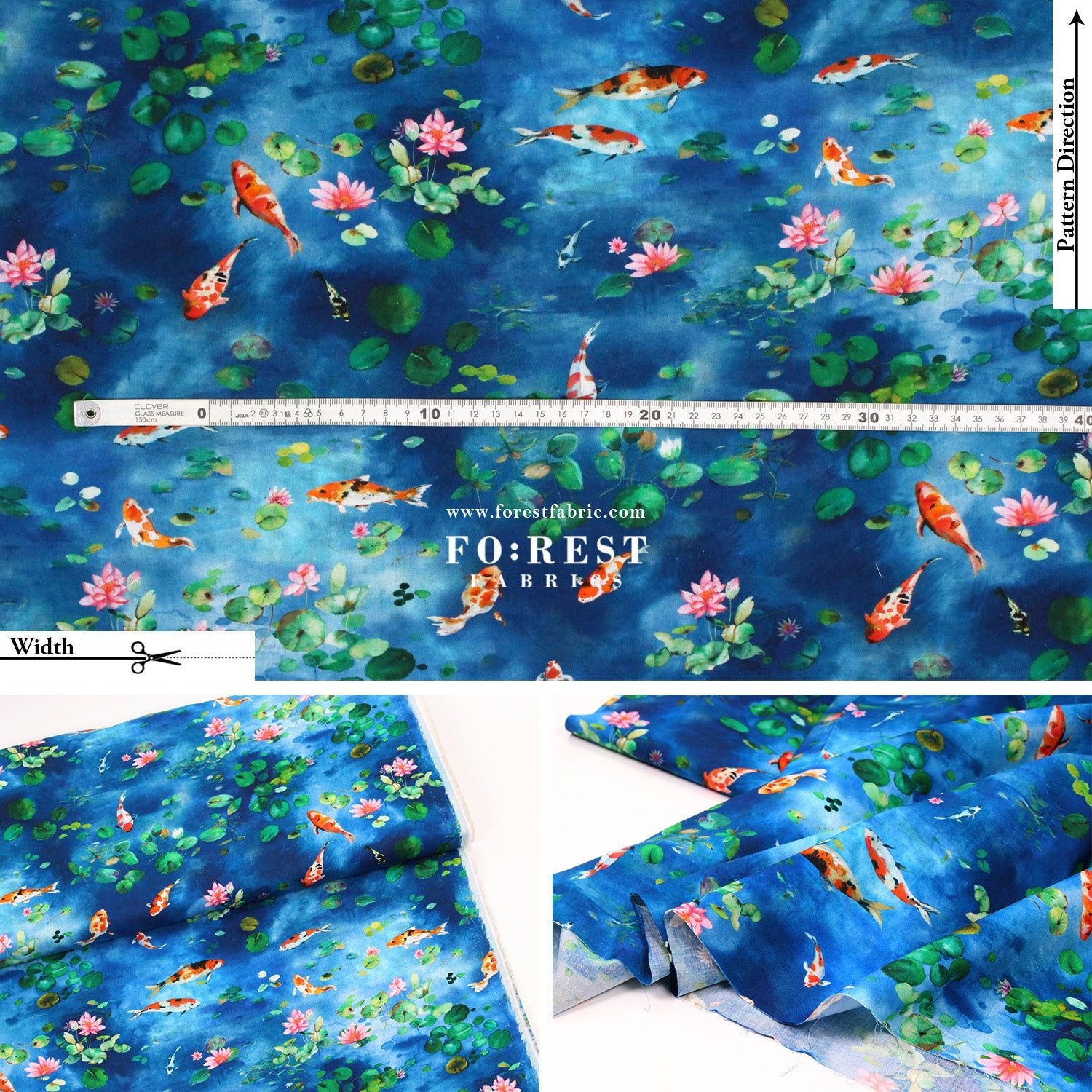 cotton - Koi and Lotus fabric - FO:REST Fabric 布恩堂Liberty fabrictana lawnjapanese fabricykk zipper
