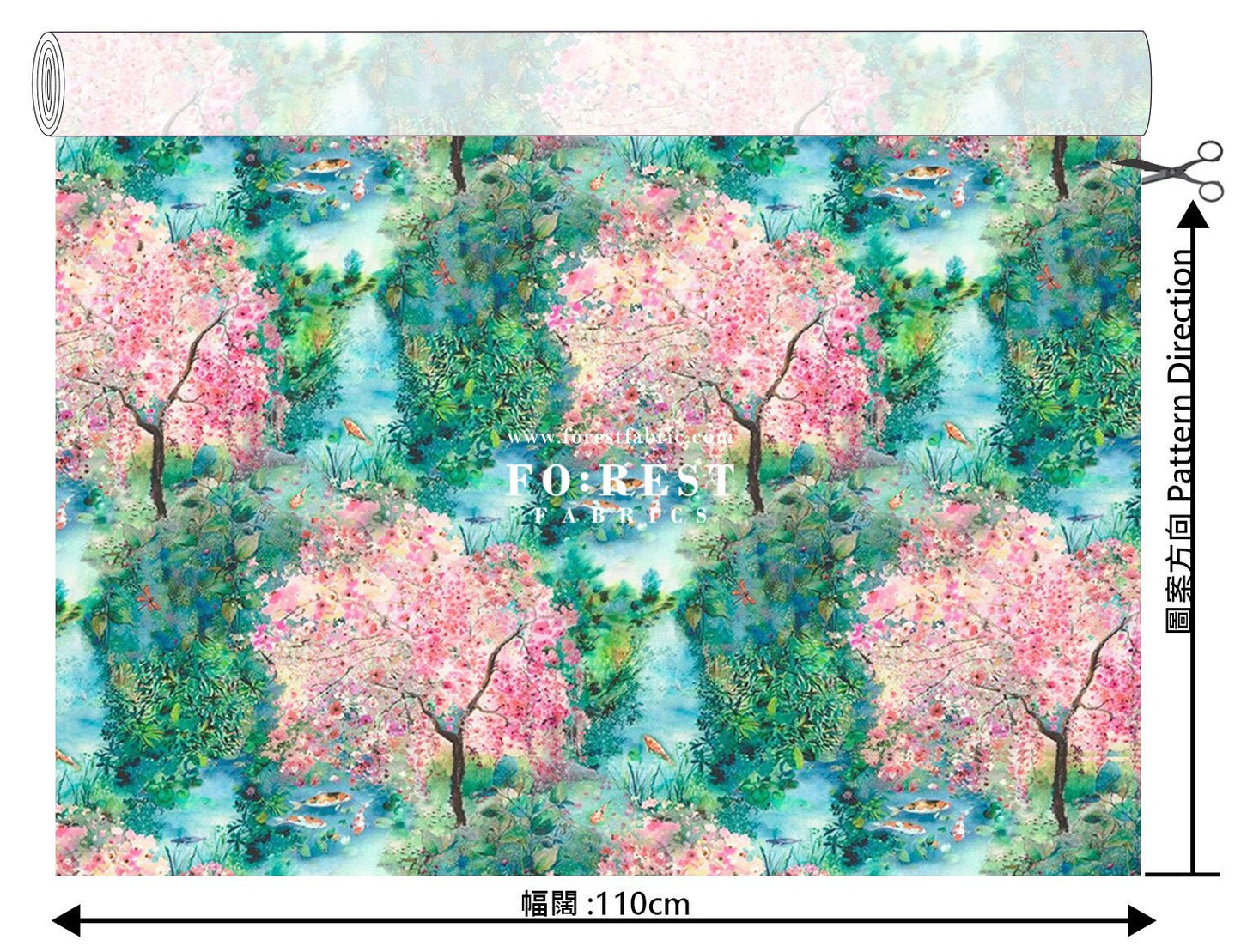 cotton - Koi and Lotus fabric - FO:REST Fabric 布恩堂Liberty fabrictana lawnjapanese fabricykk zipper