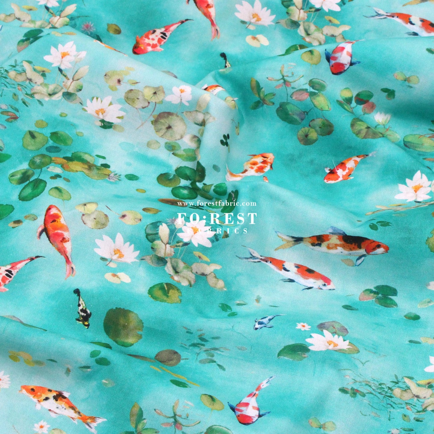 cotton - Koi and Lotus fabric - FO:REST Fabric 布恩堂Liberty fabrictana lawnjapanese fabricykk zipper
