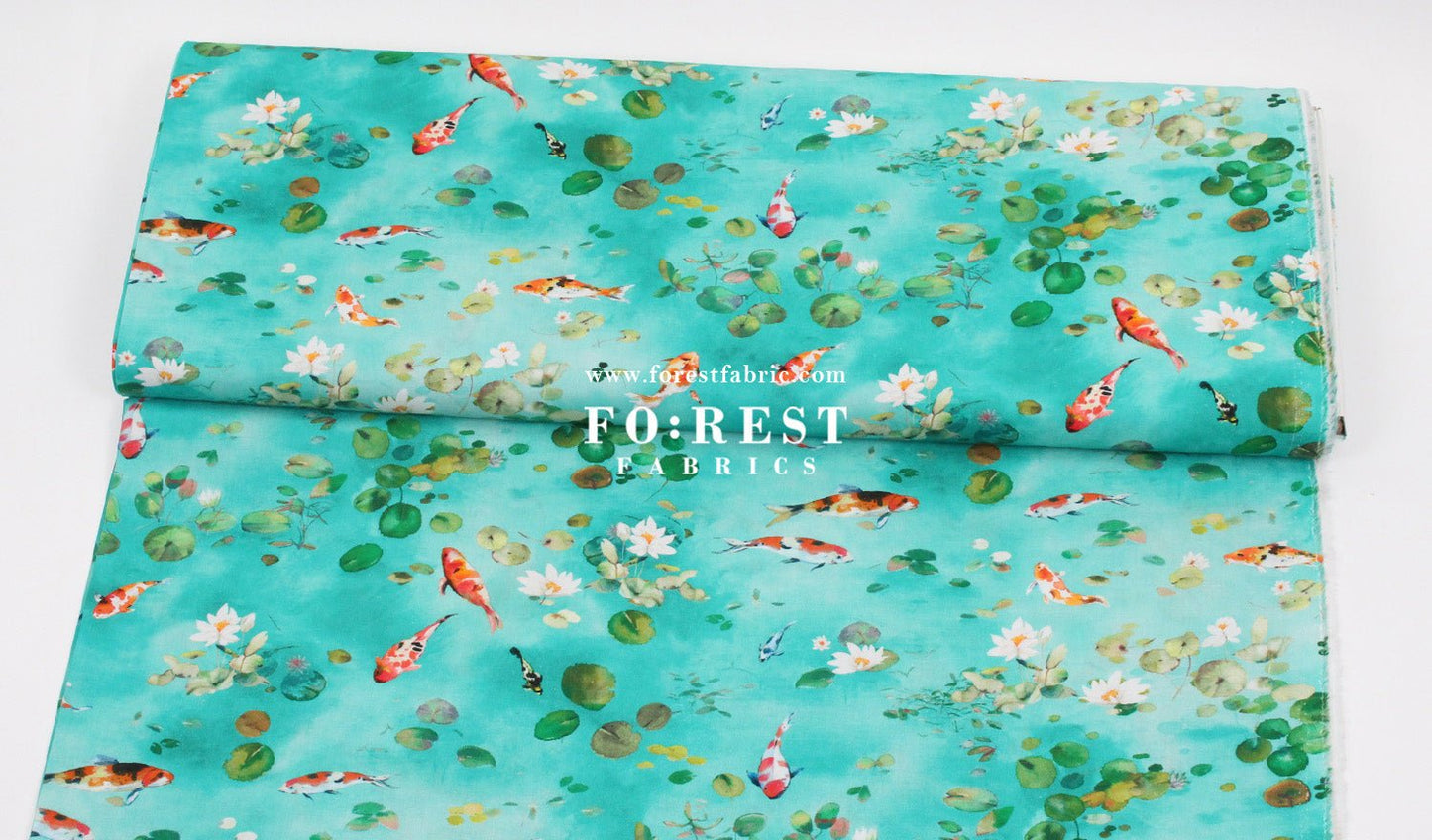 cotton - Koi and Lotus fabric - FO:REST Fabric 布恩堂Liberty fabrictana lawnjapanese fabricykk zipper