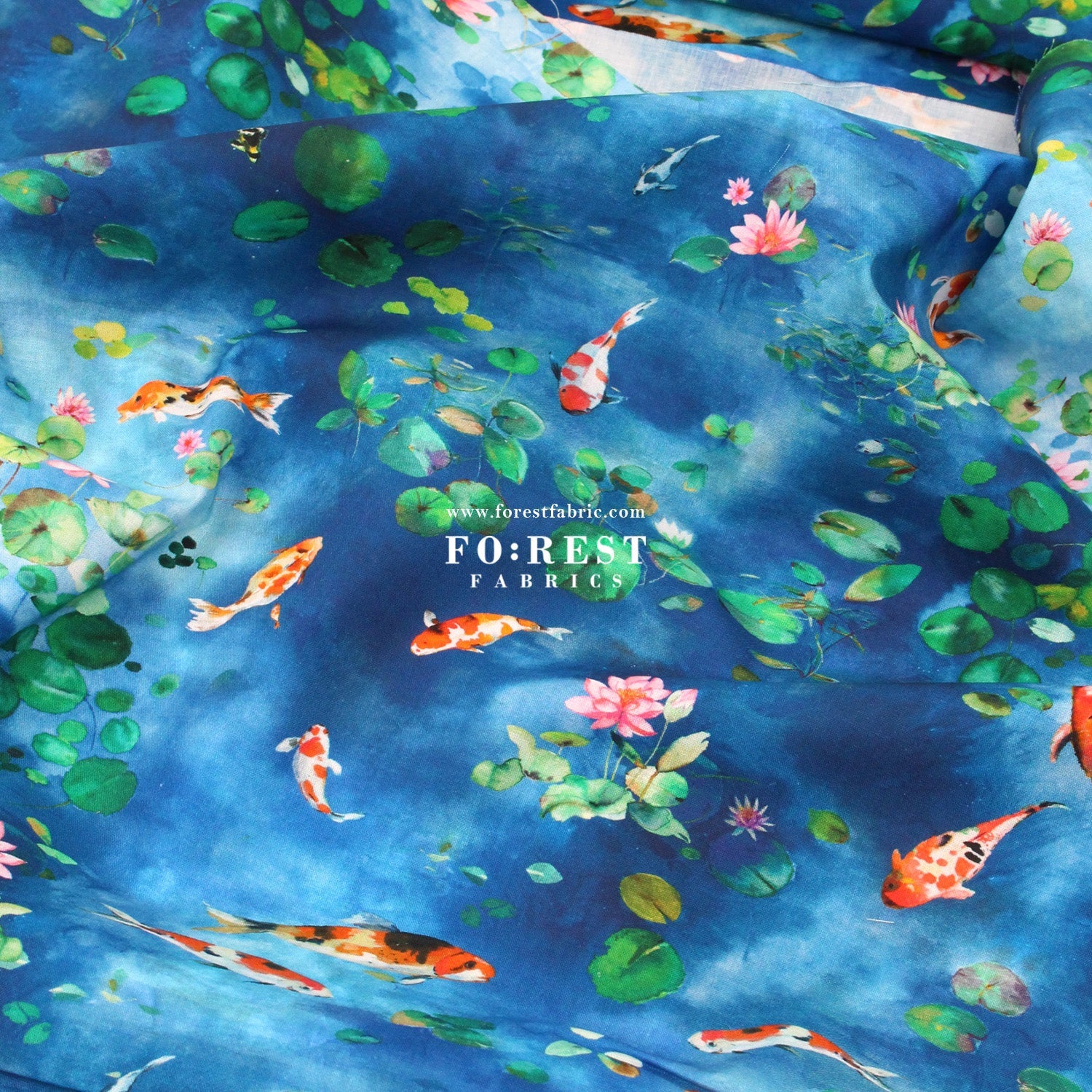cotton - Koi and Lotus fabric - FO:REST Fabric 布恩堂Liberty fabrictana lawnjapanese fabricykk zipper