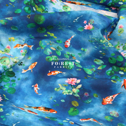 cotton - Koi and Lotus fabric - FO:REST Fabric 布恩堂Liberty fabrictana lawnjapanese fabricykk zipper