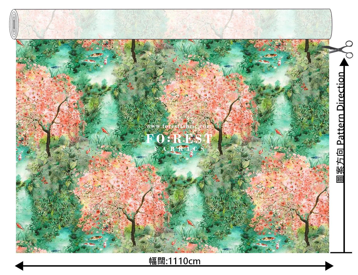 cotton - Koi and Lotus fabric - FO:REST Fabric 布恩堂Liberty fabrictana lawnjapanese fabricykk zipper