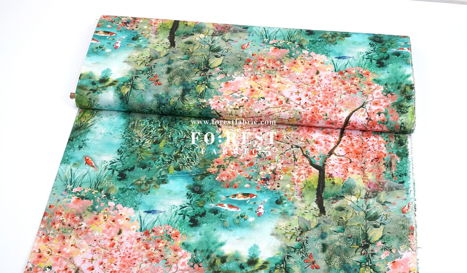 cotton - Koi and Lotus fabric - FO:REST Fabric 布恩堂Liberty fabrictana lawnjapanese fabricykk zipper