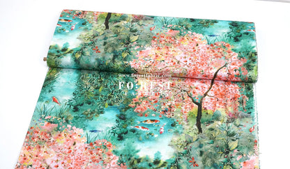 cotton - Koi and Lotus fabric - FO:REST Fabric 布恩堂Liberty fabrictana lawnjapanese fabricykk zipper