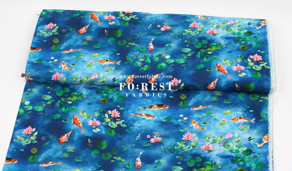 cotton - Koi and Lotus fabric - FO:REST Fabric 布恩堂Liberty fabrictana lawnjapanese fabricykk zipper