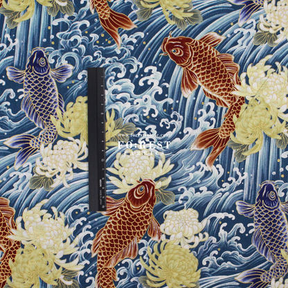 cotton - koi鯉躍龍門 fabric Blue - FO:REST Fabric 布恩堂Liberty fabrictana lawnjapanese fabricykk zipper