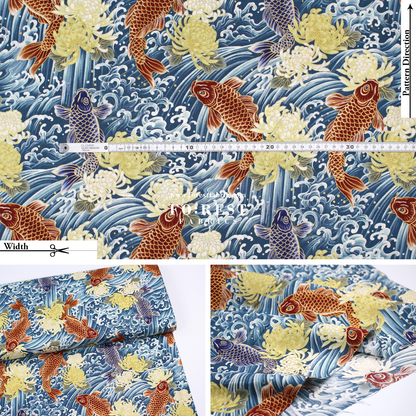 cotton - koi鯉躍龍門 fabric Blue - FO:REST Fabric 布恩堂Liberty fabrictana lawnjapanese fabricykk zipper