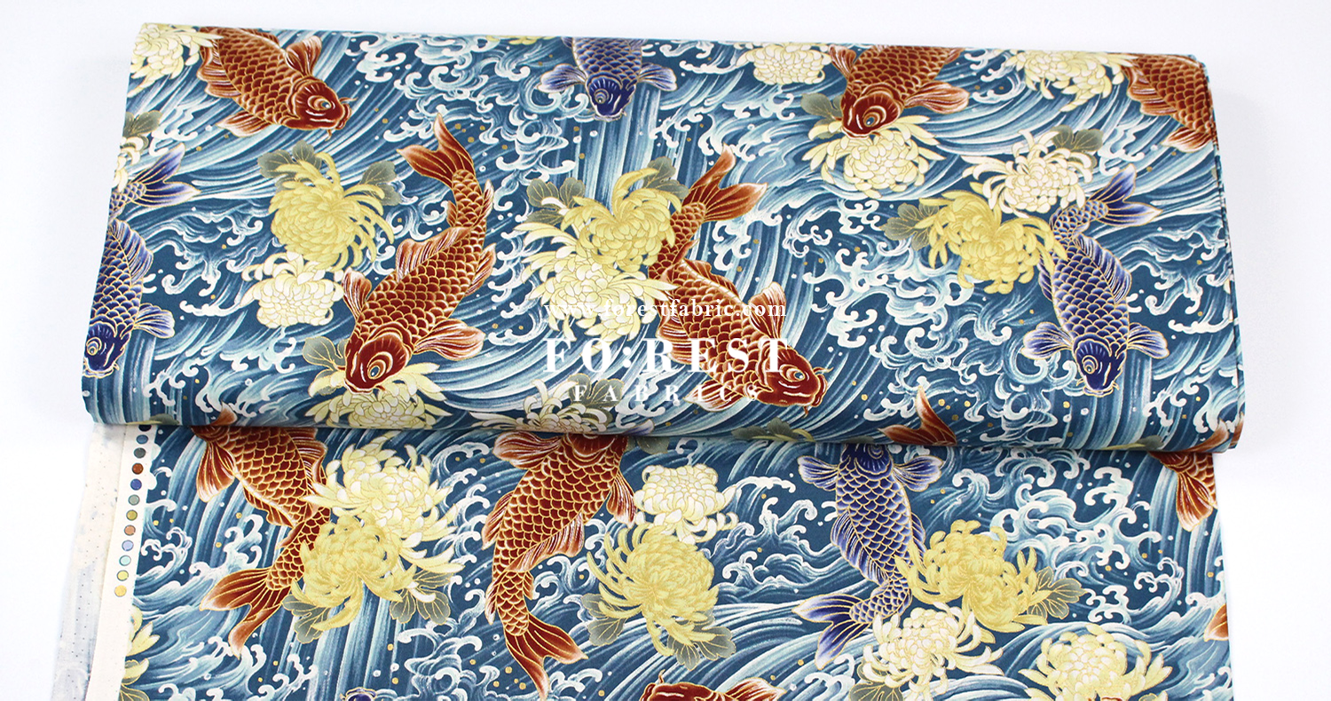 cotton - koi鯉躍龍門 fabric Blue - FO:REST Fabric 布恩堂Liberty fabrictana lawnjapanese fabricykk zipper
