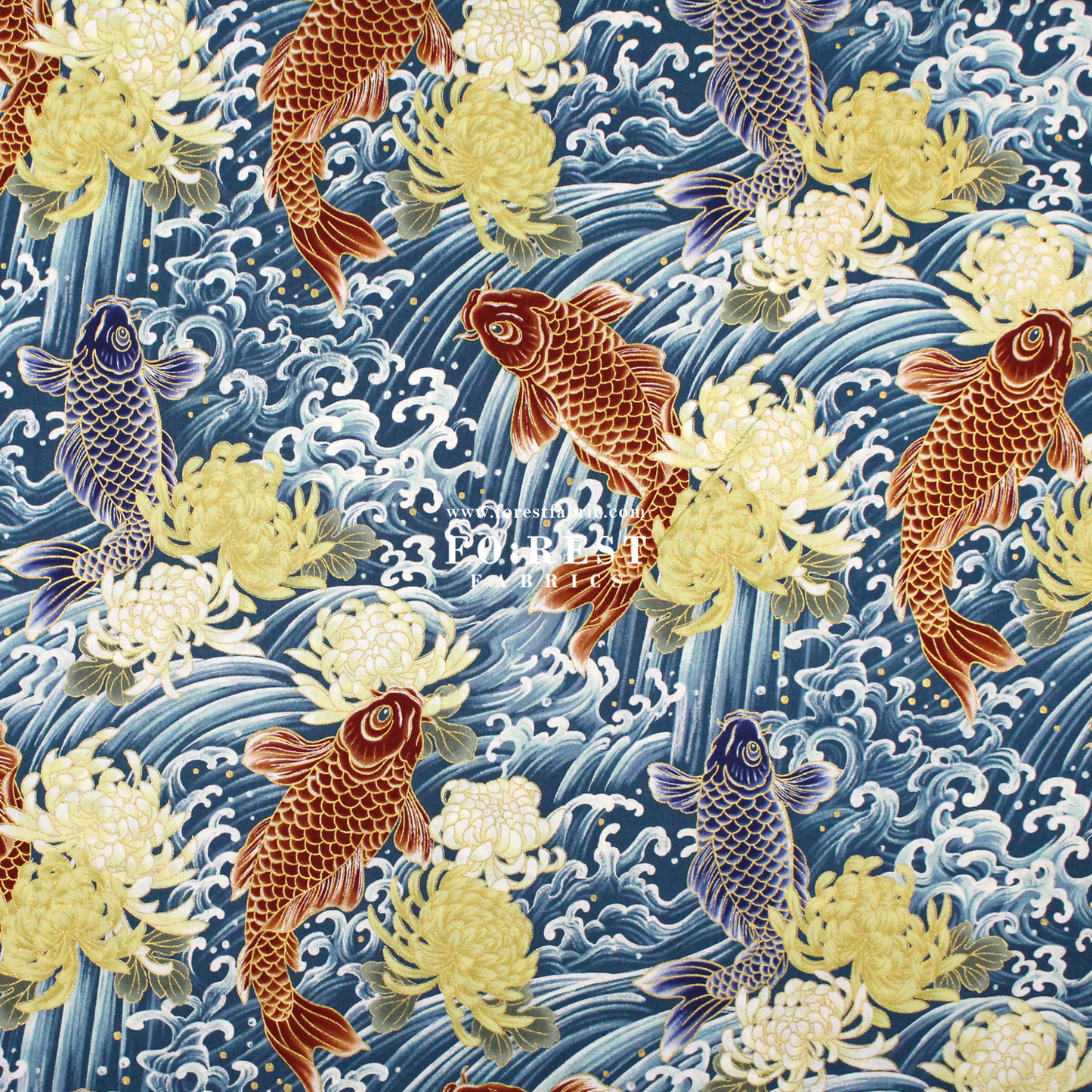 cotton - koi鯉躍龍門 fabric Blue - FO:REST Fabric 布恩堂Liberty fabrictana lawnjapanese fabricykk zipper