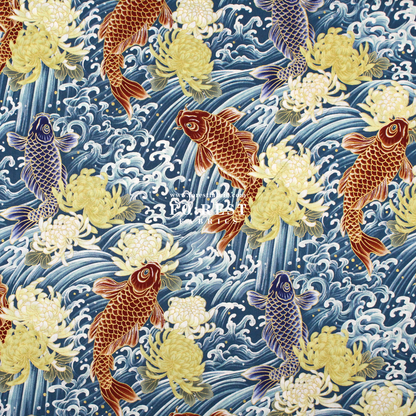 cotton - koi鯉躍龍門 fabric Blue - FO:REST Fabric 布恩堂Liberty fabrictana lawnjapanese fabricykk zipper