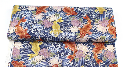cotton - koi鯉躍龍門 fabric Navy - FO:REST Fabric 布恩堂Liberty fabrictana lawnjapanese fabricykk zipper
