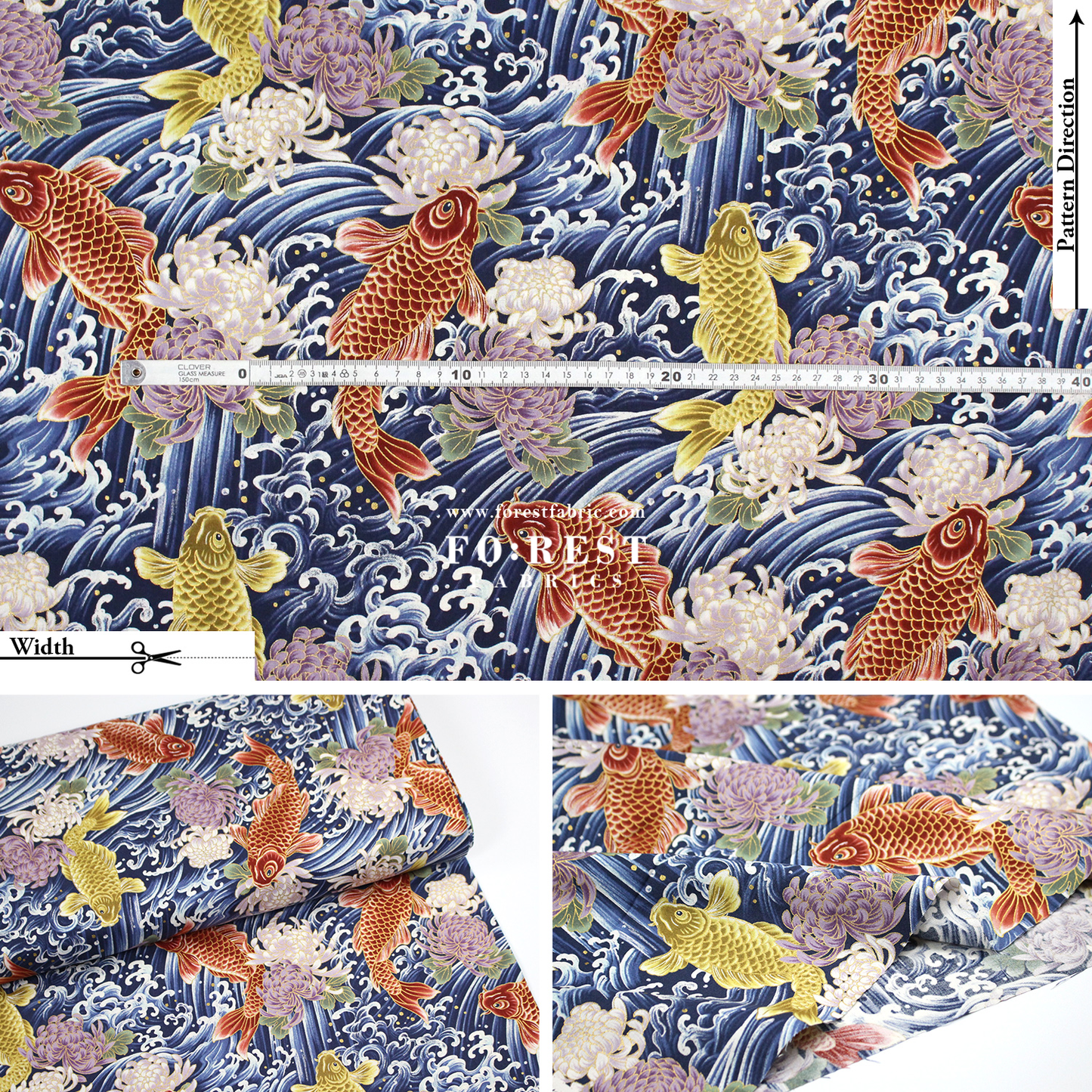cotton - koi鯉躍龍門 fabric Navy - FO:REST Fabric 布恩堂Liberty fabrictana lawnjapanese fabricykk zipper