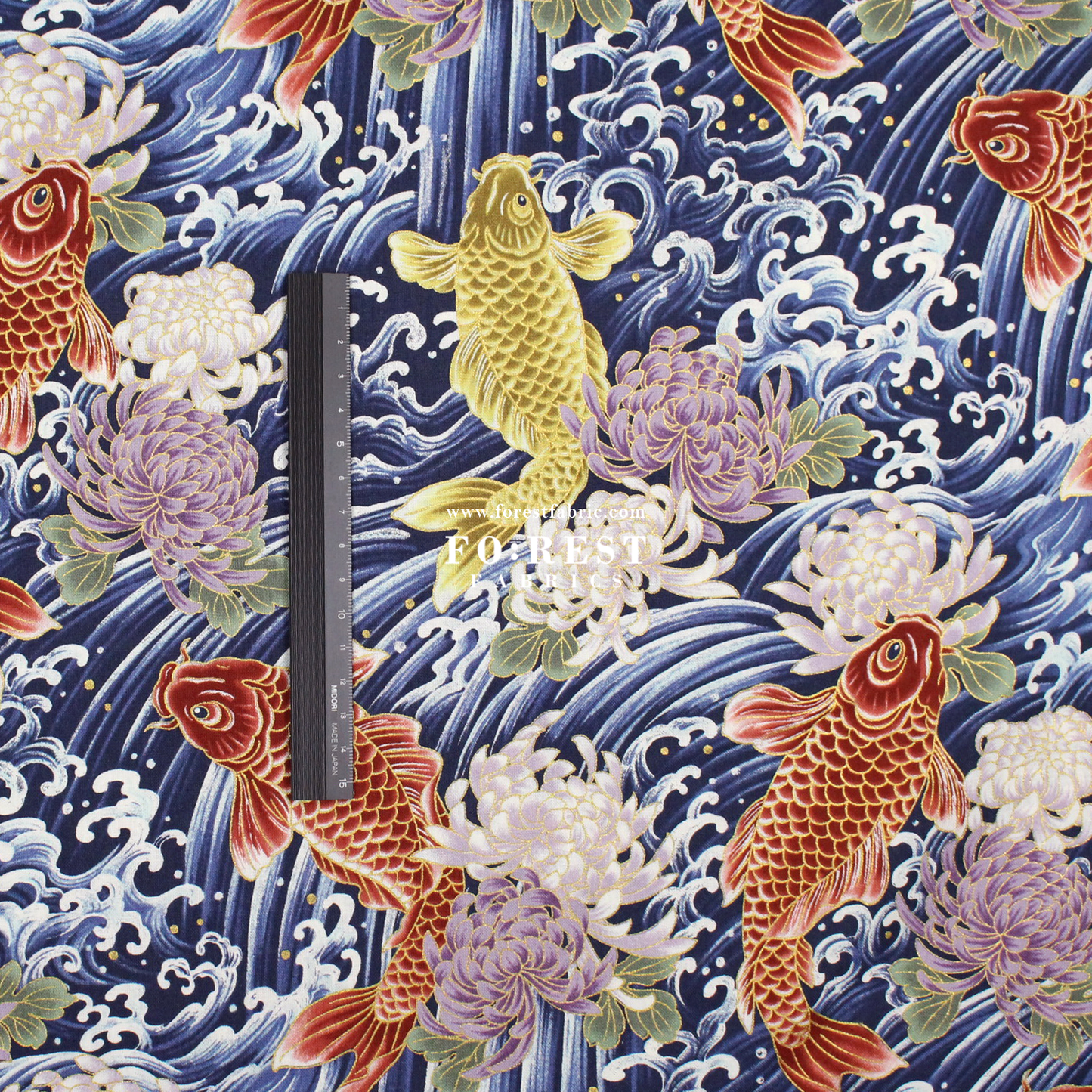 cotton - koi鯉躍龍門 fabric Navy - FO:REST Fabric 布恩堂Liberty fabrictana lawnjapanese fabricykk zipper