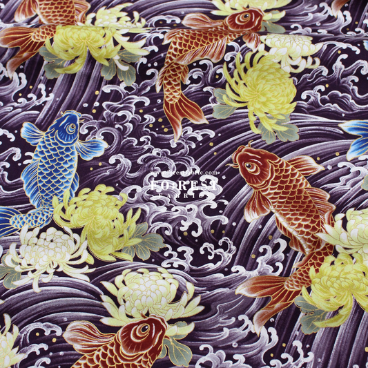 cotton - koi鯉躍龍門 fabric Purple - FO:REST Fabric 布恩堂Liberty fabrictana lawnjapanese fabricykk zipper