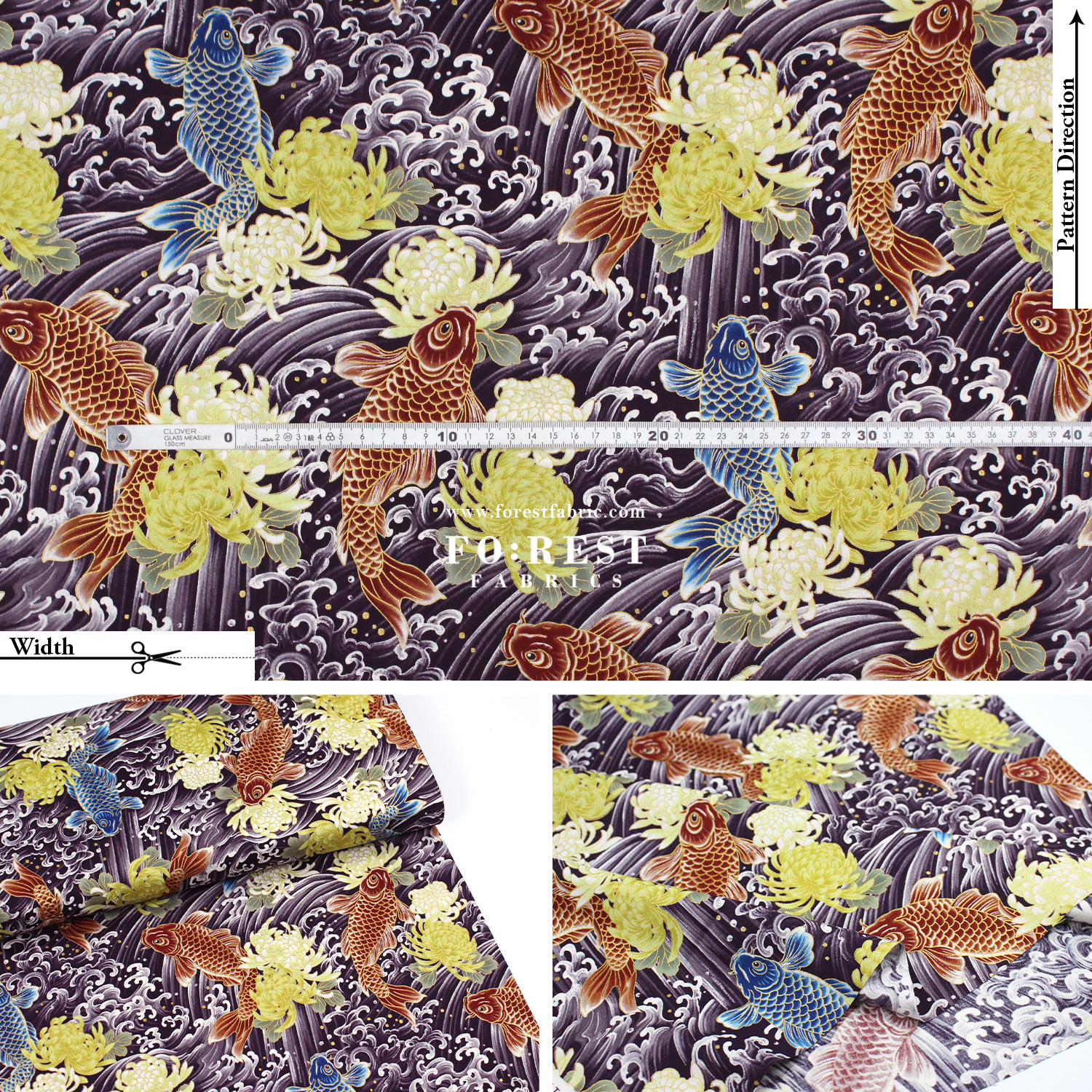 cotton - koi鯉躍龍門 fabric Purple - FO:REST Fabric 布恩堂Liberty fabrictana lawnjapanese fabricykk zipper