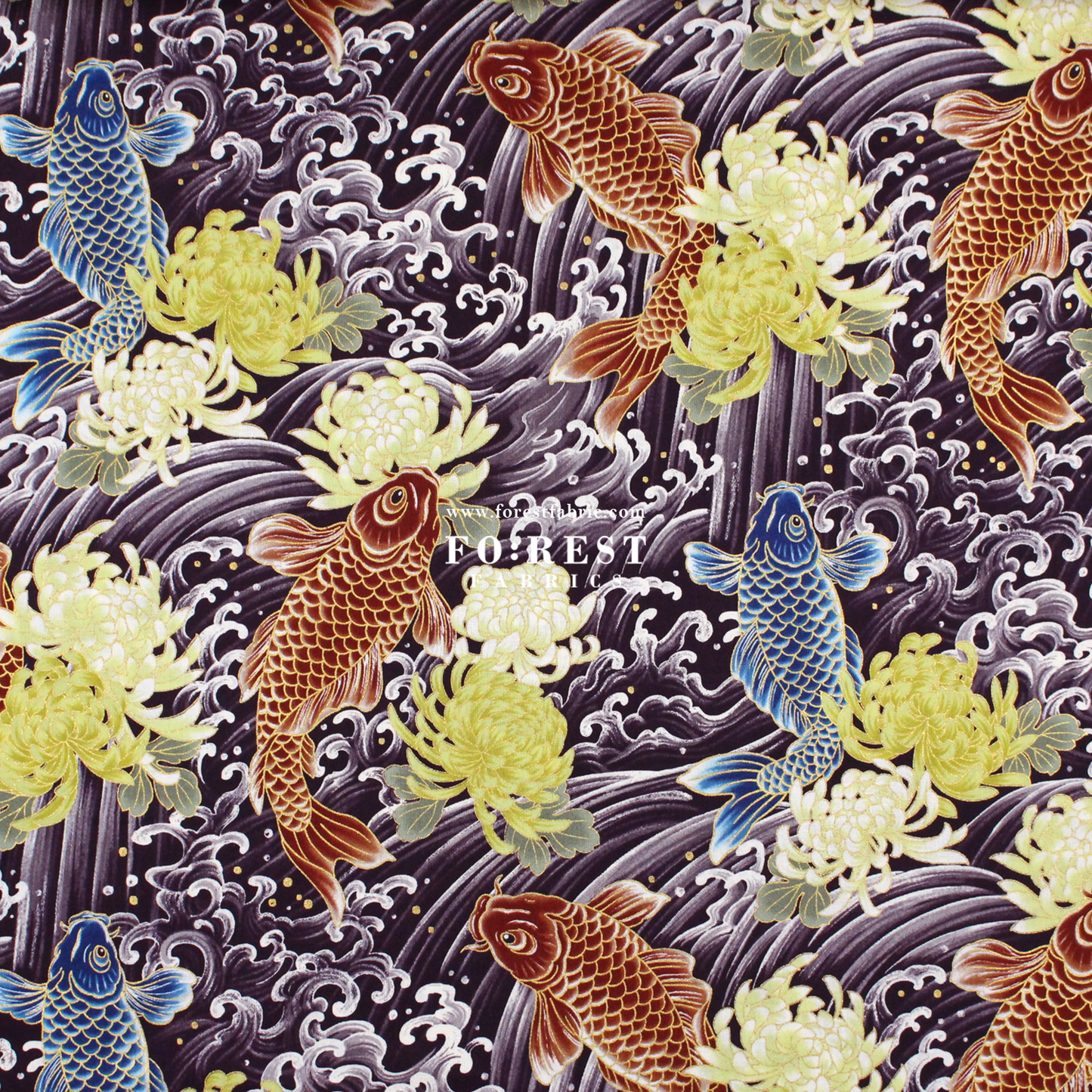 cotton - koi鯉躍龍門 fabric Purple - FO:REST Fabric 布恩堂Liberty fabrictana lawnjapanese fabricykk zipper