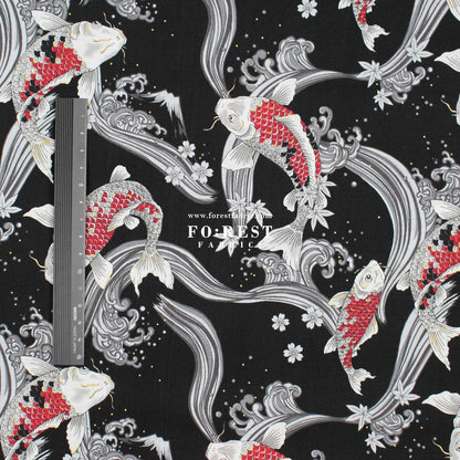 cotton - Koi Fuji mountain with metallic fabric Black - FO:REST Fabric 布恩堂Liberty fabrictana lawnjapanese fabricykk zipper