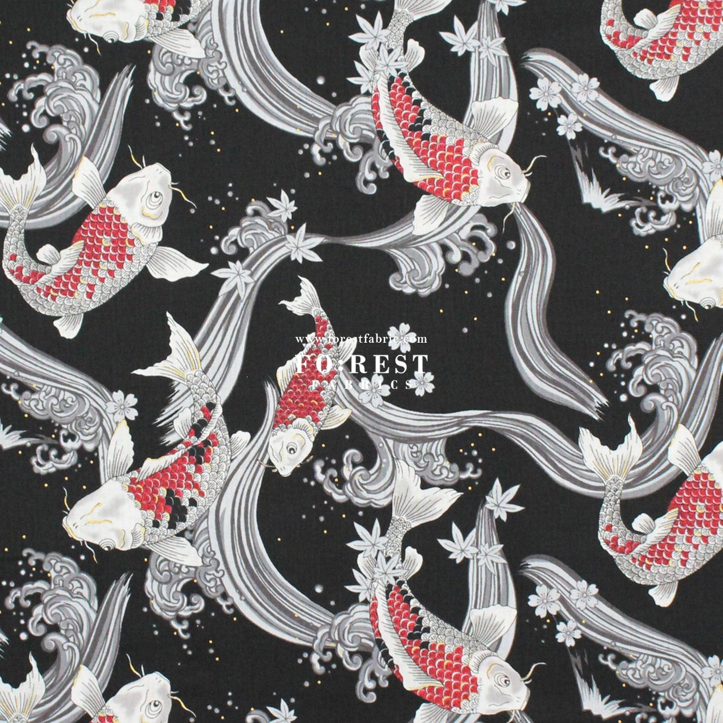 cotton - Koi Fuji mountain with metallic fabric Black - FO:REST Fabric 布恩堂Liberty fabrictana lawnjapanese fabricykk zipper