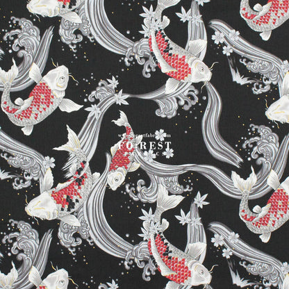cotton - Koi Fuji mountain with metallic fabric Black - FO:REST Fabric 布恩堂Liberty fabrictana lawnjapanese fabricykk zipper