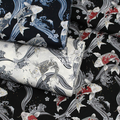 cotton - Koi Fuji mountain with metallic fabric White - FO:REST Fabric 布恩堂Liberty fabrictana lawnjapanese fabricykk zipper