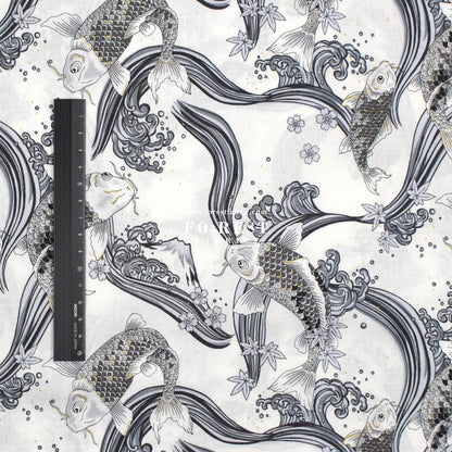cotton - Koi Fuji mountain with metallic fabric White - FO:REST Fabric 布恩堂Liberty fabrictana lawnjapanese fabricykk zipper