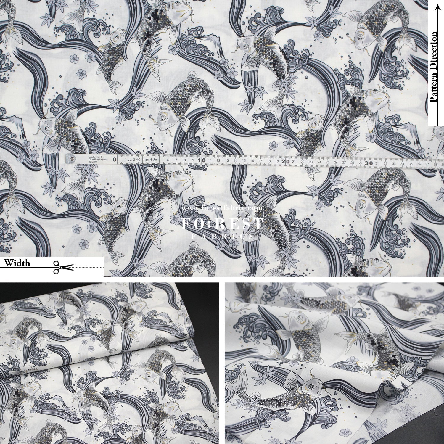 cotton - Koi Fuji mountain with metallic fabric White - FO:REST Fabric 布恩堂Liberty fabrictana lawnjapanese fabricykk zipper
