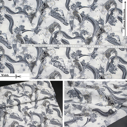 cotton - Koi Fuji mountain with metallic fabric White - FO:REST Fabric 布恩堂Liberty fabrictana lawnjapanese fabricykk zipper