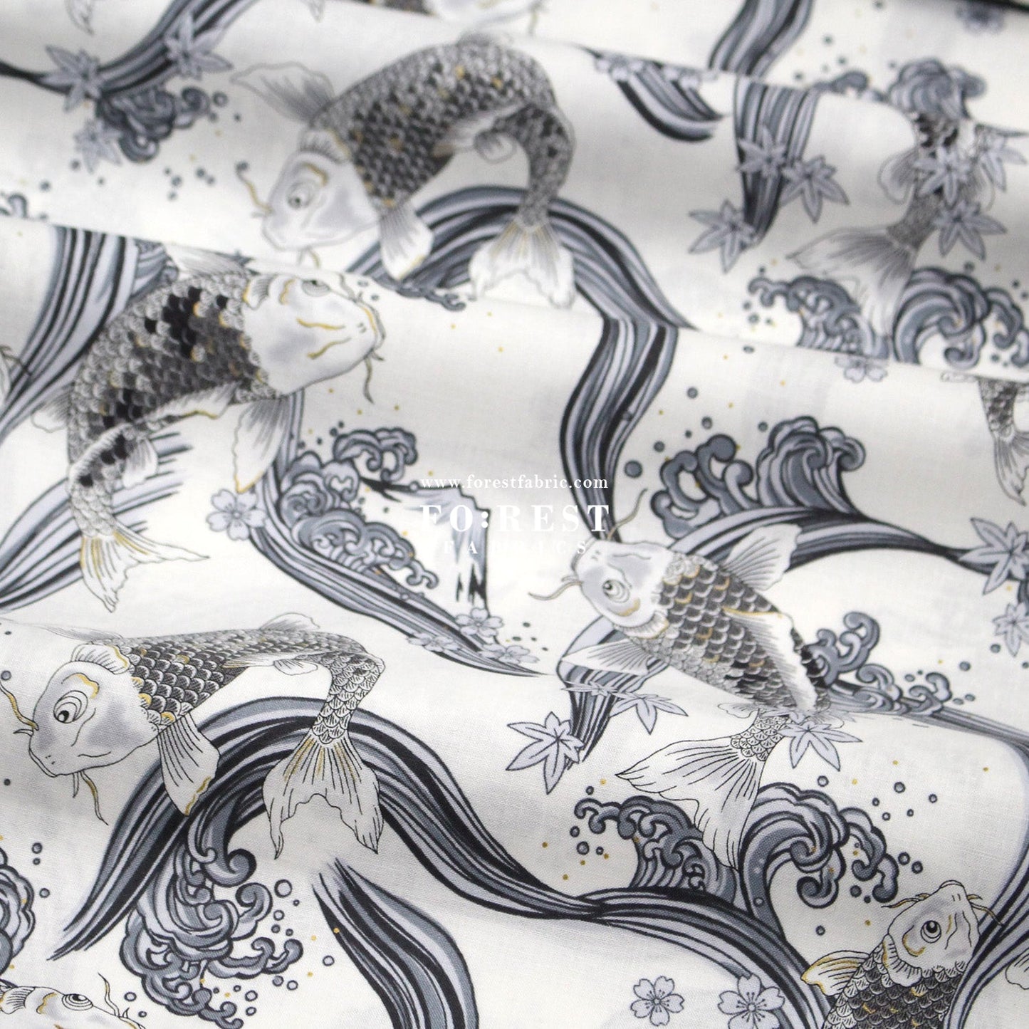 cotton - Koi Fuji mountain with metallic fabric White - FO:REST Fabric 布恩堂Liberty fabrictana lawnjapanese fabricykk zipper