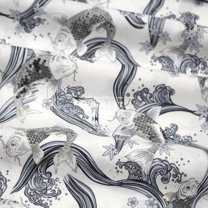 cotton - Koi Fuji mountain with metallic fabric White - FO:REST Fabric 布恩堂Liberty fabrictana lawnjapanese fabricykk zipper