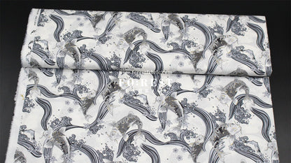 cotton - Koi Fuji mountain with metallic fabric White - FO:REST Fabric 布恩堂Liberty fabrictana lawnjapanese fabricykk zipper