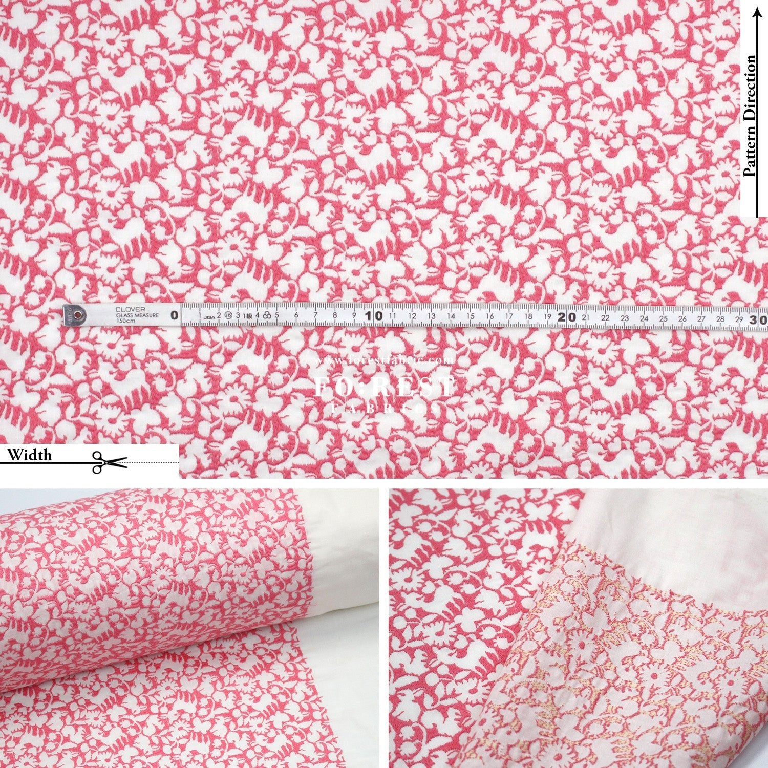 Cotton Lawn Embroidery - Powder Flake Off x Pink - FO:REST Fabric 布恩堂Liberty fabrictana lawnjapanese fabricykk zipper