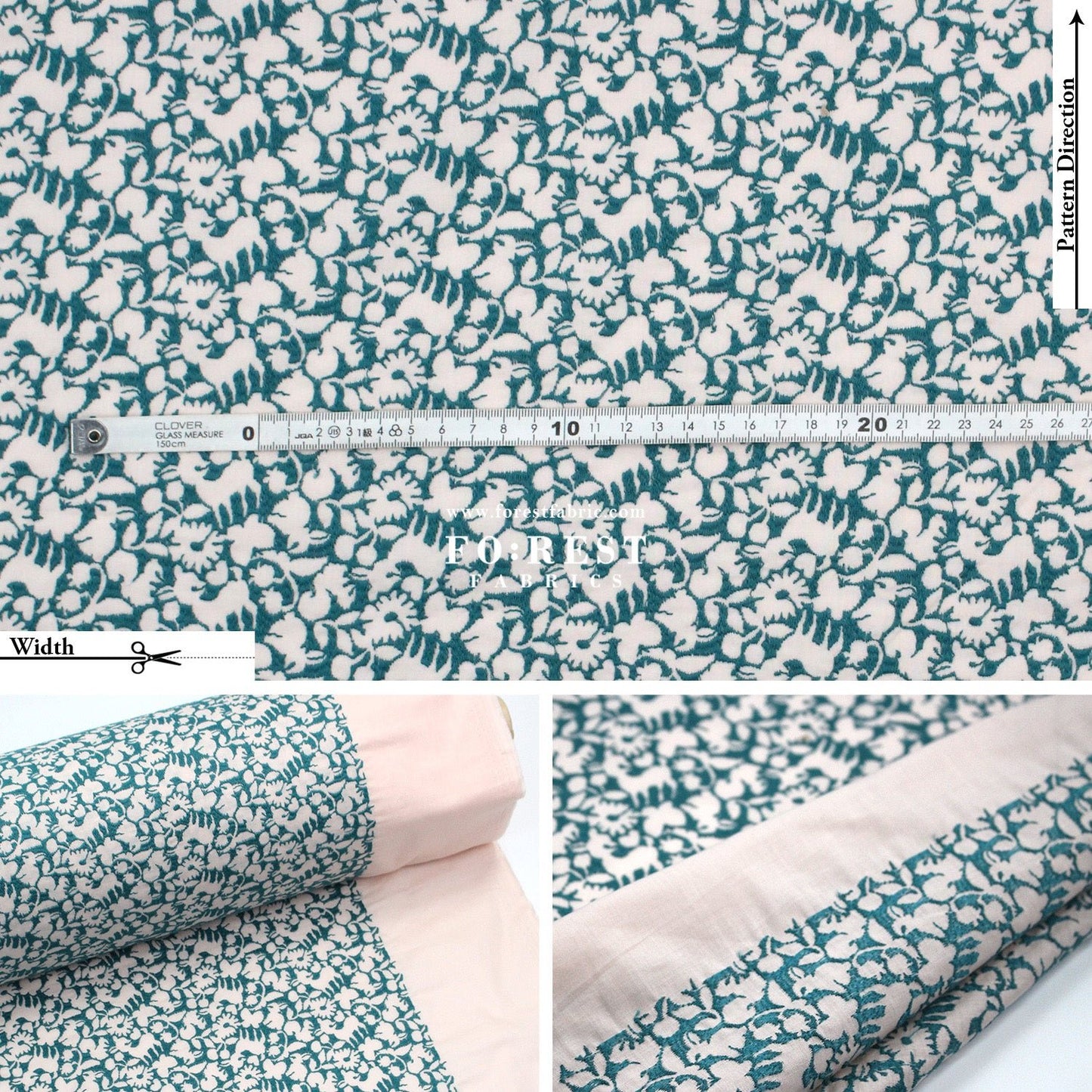 Cotton Lawn Embroidery - Powder Flake Pink x Green - FO:REST Fabric 布恩堂Liberty fabrictana lawnjapanese fabricykk zipper