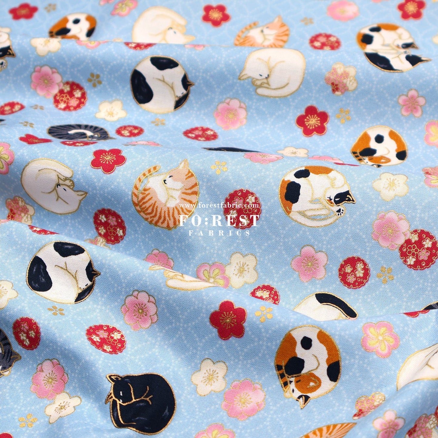cotton - Lazy Cats with metallic fabric - FO:REST Fabric 布恩堂Liberty fabrictana lawnjapanese fabricykk zipper