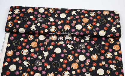 cotton - Lazy Cats with metallic fabric - FO:REST Fabric 布恩堂Liberty fabrictana lawnjapanese fabricykk zipper