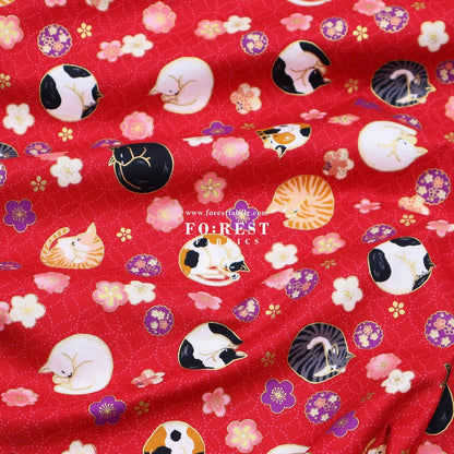 cotton - Lazy Cats with metallic fabric - FO:REST Fabric 布恩堂Liberty fabrictana lawnjapanese fabricykk zipper